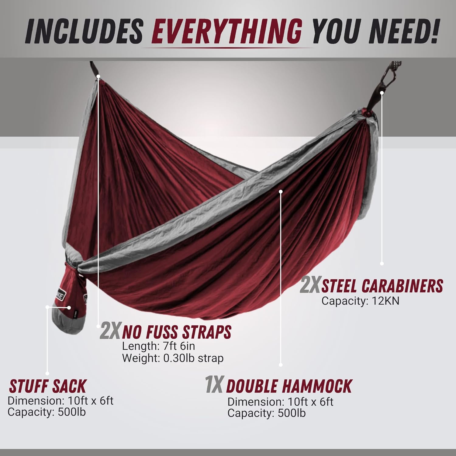 Nakie Double Hammock (Merlot Red)
