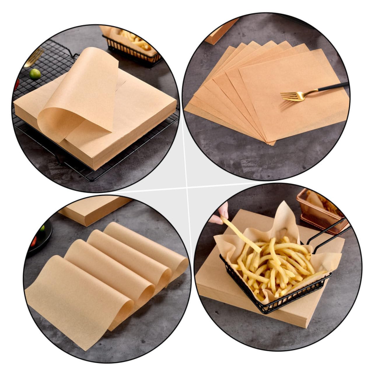 VICASKY Papier Sulfurisé Absorbant L'huile 20x20 Cm 40g Kraft Naturel, Résistant la Chaleur L'huile, pour Friture et Snacks, Usage Alimentaire Jetable, Pack de 500 Feuilles pour Fêtes
