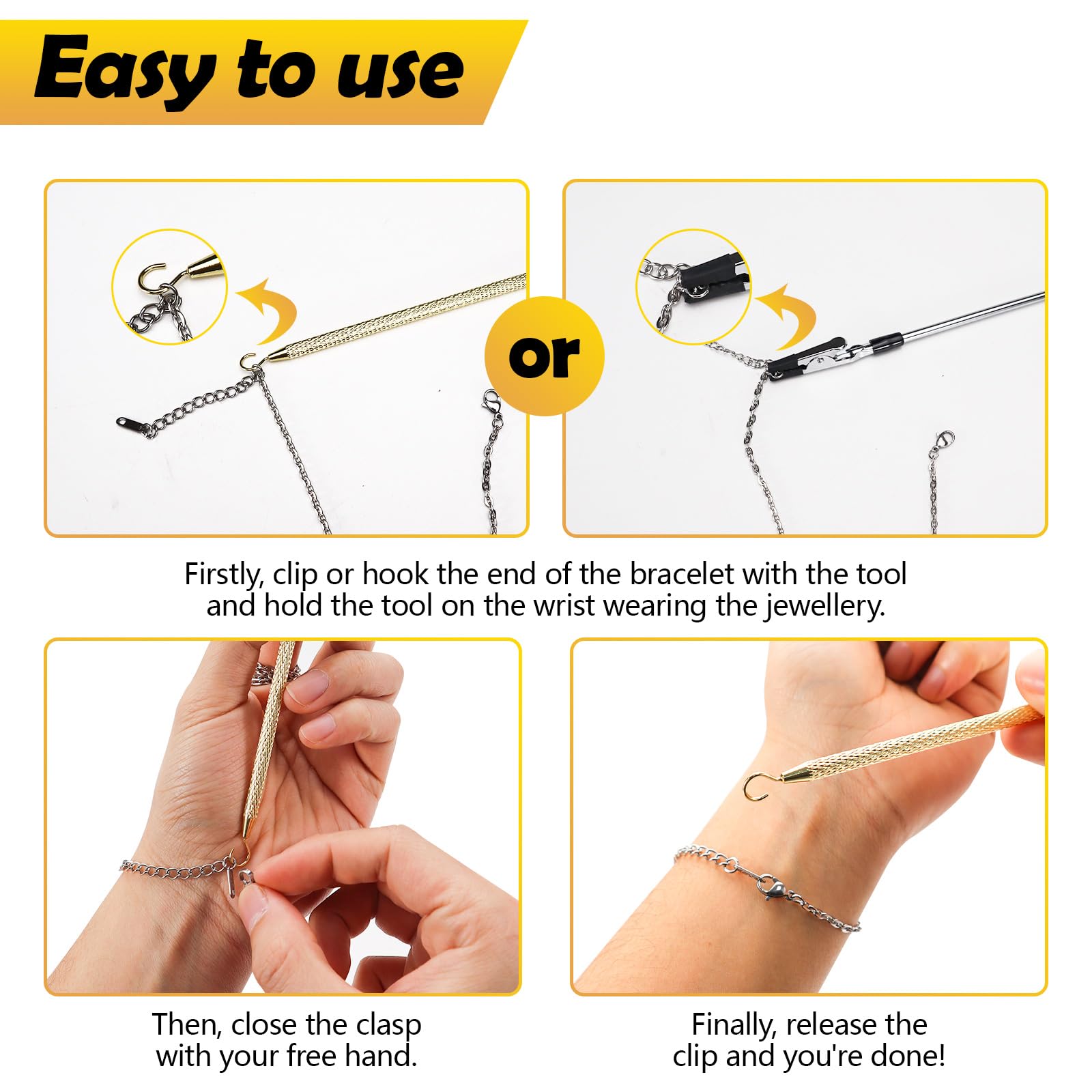 Realand 4Pcs Bracelet Helper Tool Bracelet Hooks, 2 Kinds Metal Bracelet Helper to Put on Yourself - Image 4