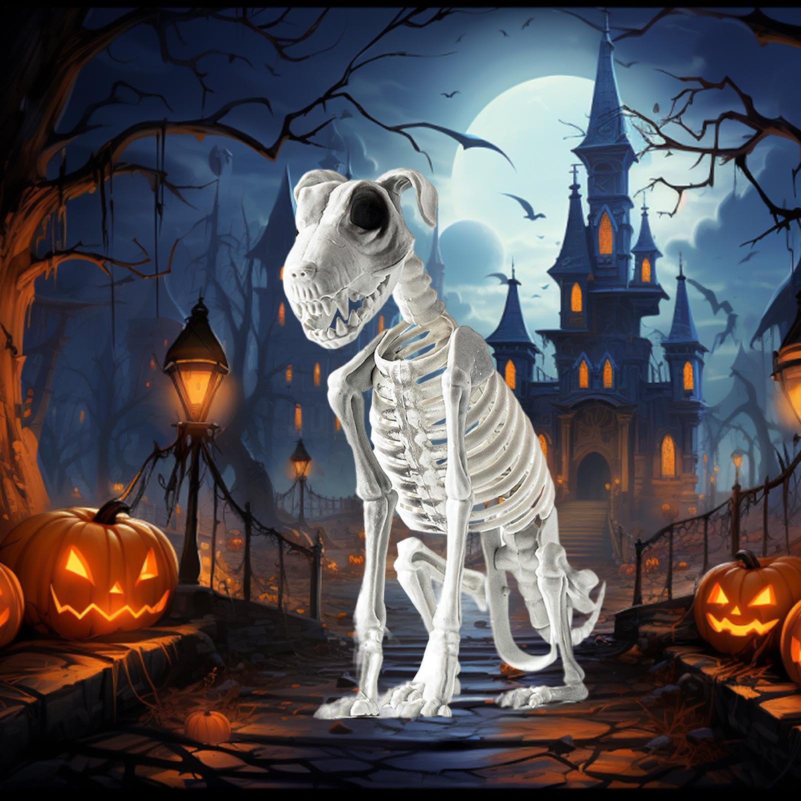 Scheletro cane Halloween spaventoso Halloween cucciolo seduto osso | Accessori spaventosi scheletro cucciolo per camera da letto, soggiorno, ufficio, ingresso, casa infestata, centrotavola