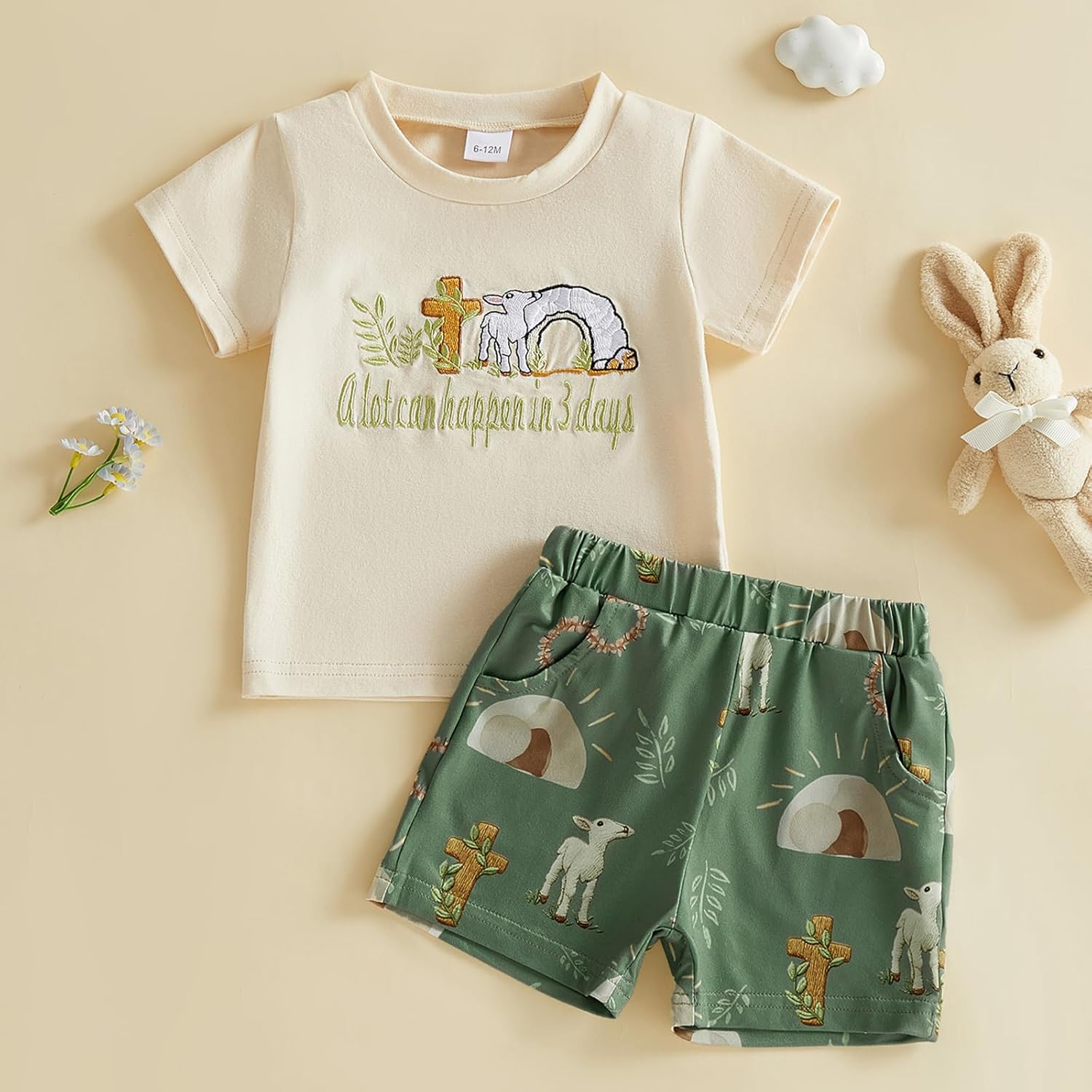 Baby Boy Easter Outfit Toddler Boy Cross Short Sleeve T Shirt Shorts Set 2 Piece Spring Summer Easter Clothes - Image 7