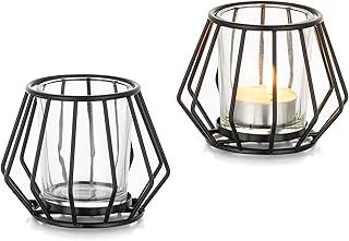 Romadedi Tea Light Holder Black Metal Candle Holder: Set of 2 Small Tea Light Holders for Tea Lights Decoration Living Room Table Decoration Tea Light Glasses for Room Bedroom Dining Table Home Decor