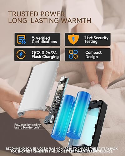 Miniatura 9 de Manta térmica que funciona con pilas, con batería, chal térmico USB inalámbrico, manta eléctrica portátil para exteriores, manta térmica USB de 3