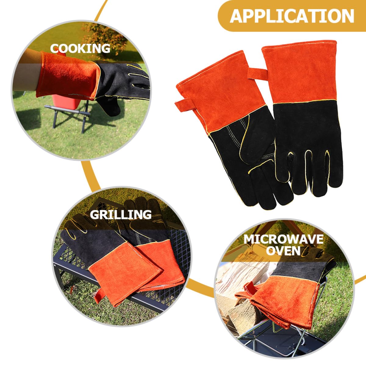 Tofficu Hitzebeständige Grillhandschuhe aus Leder mit Fünf Finger Design rutschfest und Umfassender Schutz für Küche und Outdoor Camping