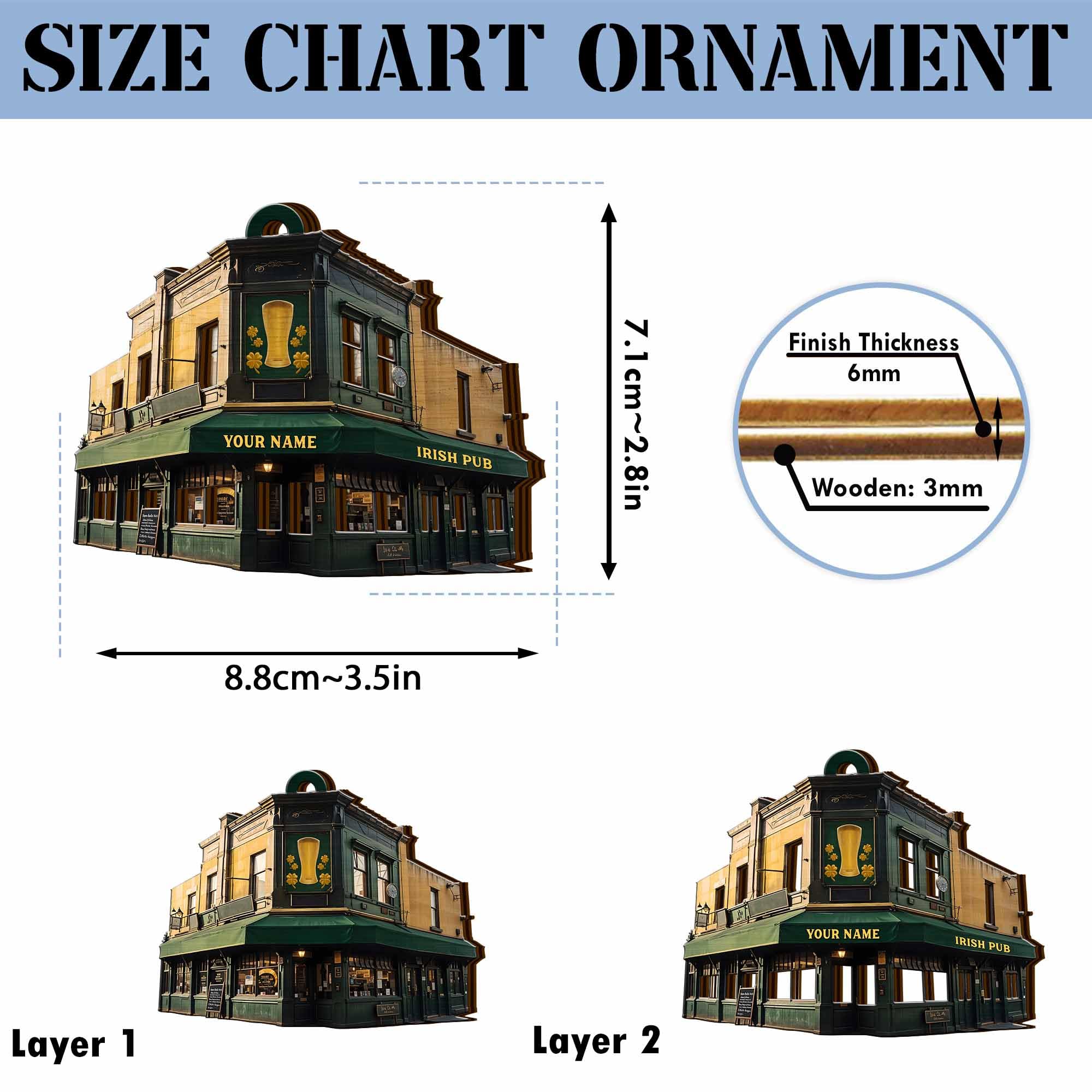 Artsy Woodsy St Patrick's Day Christmas Decor Custom Irish Pub 3-Layered Wooden Ornaments for Christmas Tree Decorations (NOT 3D), Rear Mirror Car Accessories Personalized Gifts (20)