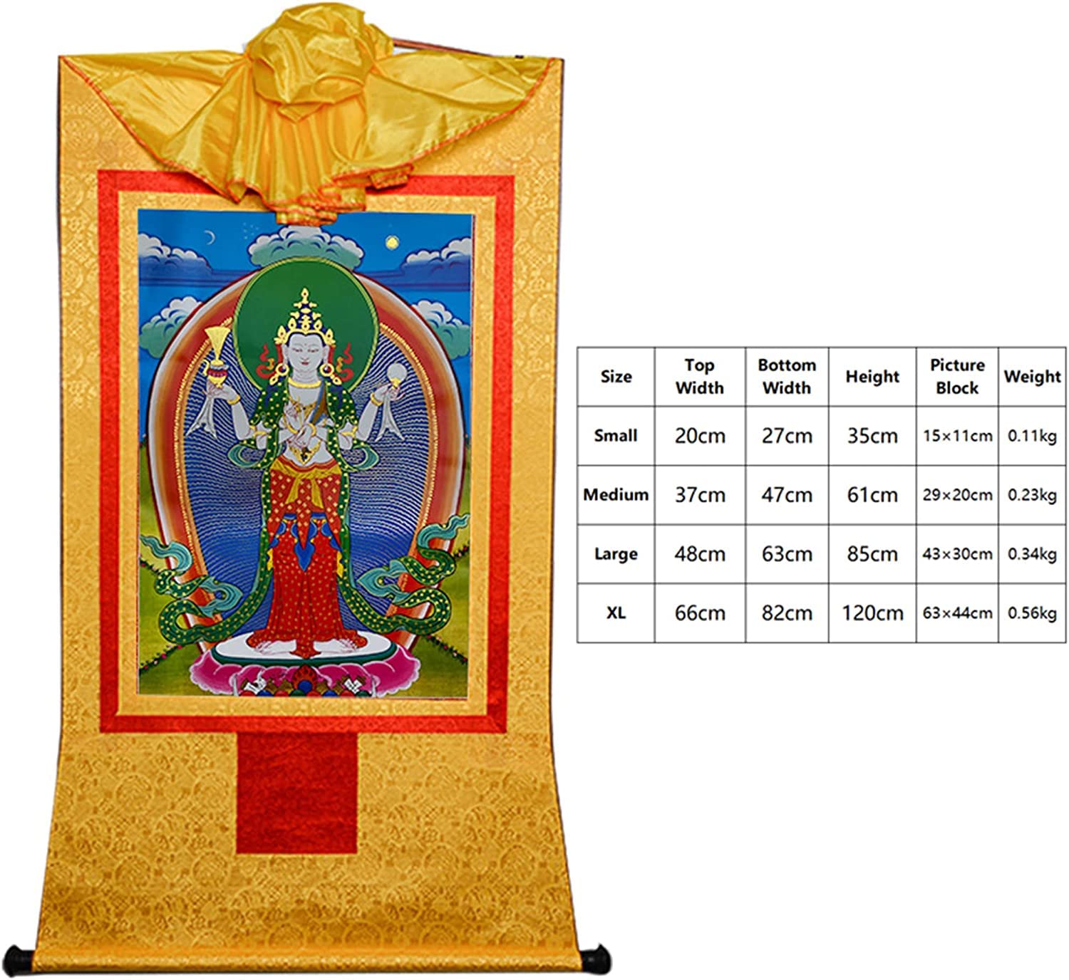Element dekoracyjny. Czteroręki Awalokiteśwara, Padmapani, Czenrezig, Buddyjska Thangka Brocade(Beige,Small(35cm*27cm))