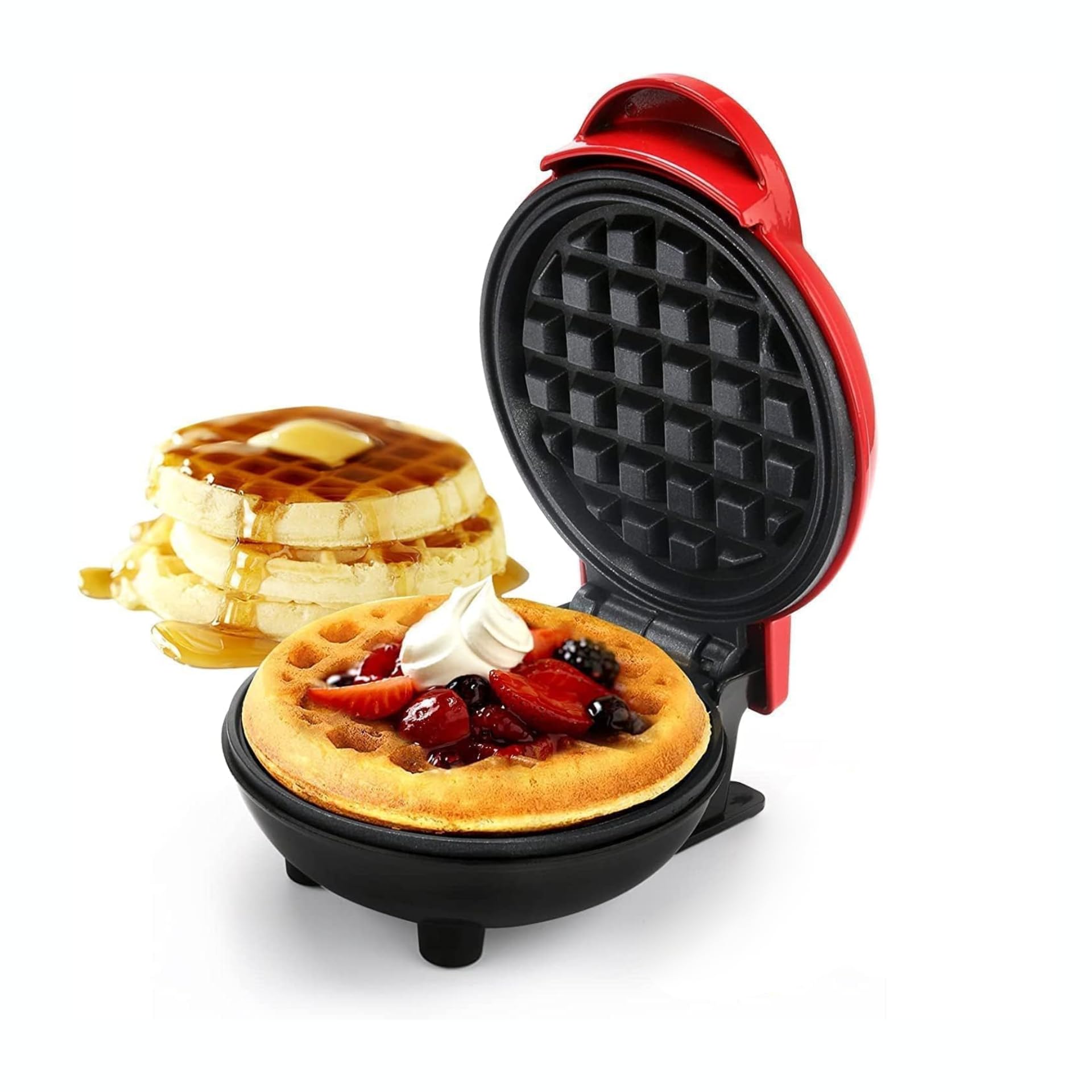 Mini Waffle Maker Machine 3 in 1 | 350W Non Stick Waffle Iron | 4 Inch Compact Electric Waffle Maker for Breakfast Dessert Sandwich Pancakes Snacks | Easy to Clean | Assorted Red-image-31