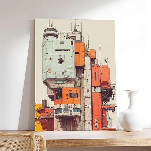 Miniatura 7 de Kroey Futuristic Sci-Fi Cityscape Wall Art Retro Cyberpunk Architecture Print Minimalist Industrial Design Decor Urban Building Frame-Futuristic 24X3