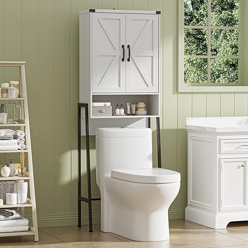 BonVache Toilettenregal mit 2 Türen, Badezimmerregal mit Schrank und Offene Fäch