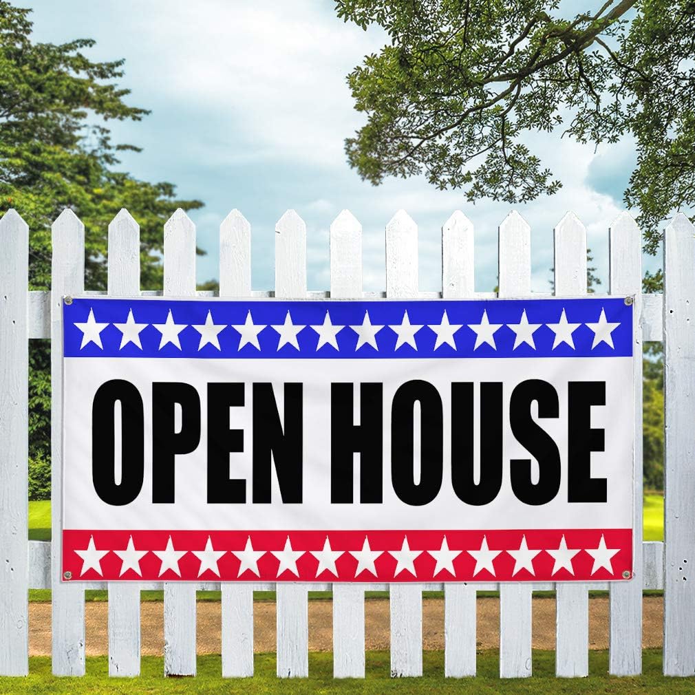 Vinyl Banner Multiple Sizes Open House Business A Business Outdoor Weatherproof Industrial Yard Signs Blue 4 Grommets 16x40Inches