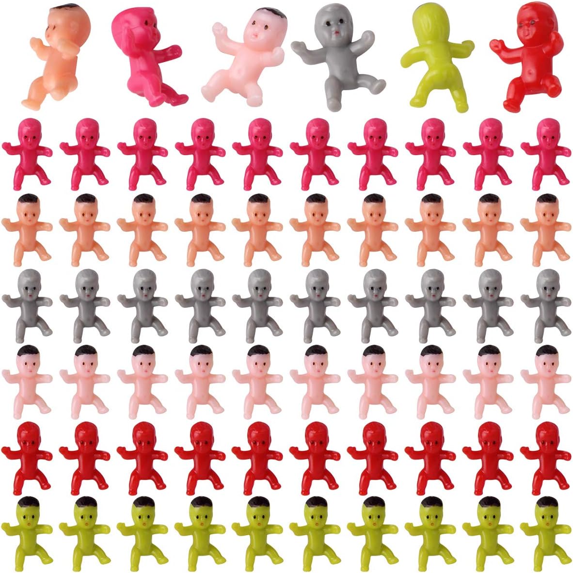 Lamoutor 300 Pieces Mini Plastic Babies Mixed Race For Baby Shower Party Favor Supplies Ice Cube Game Party Decorations 1 Inch (Latin, Rose red, Pink, Grey, Green, Red)