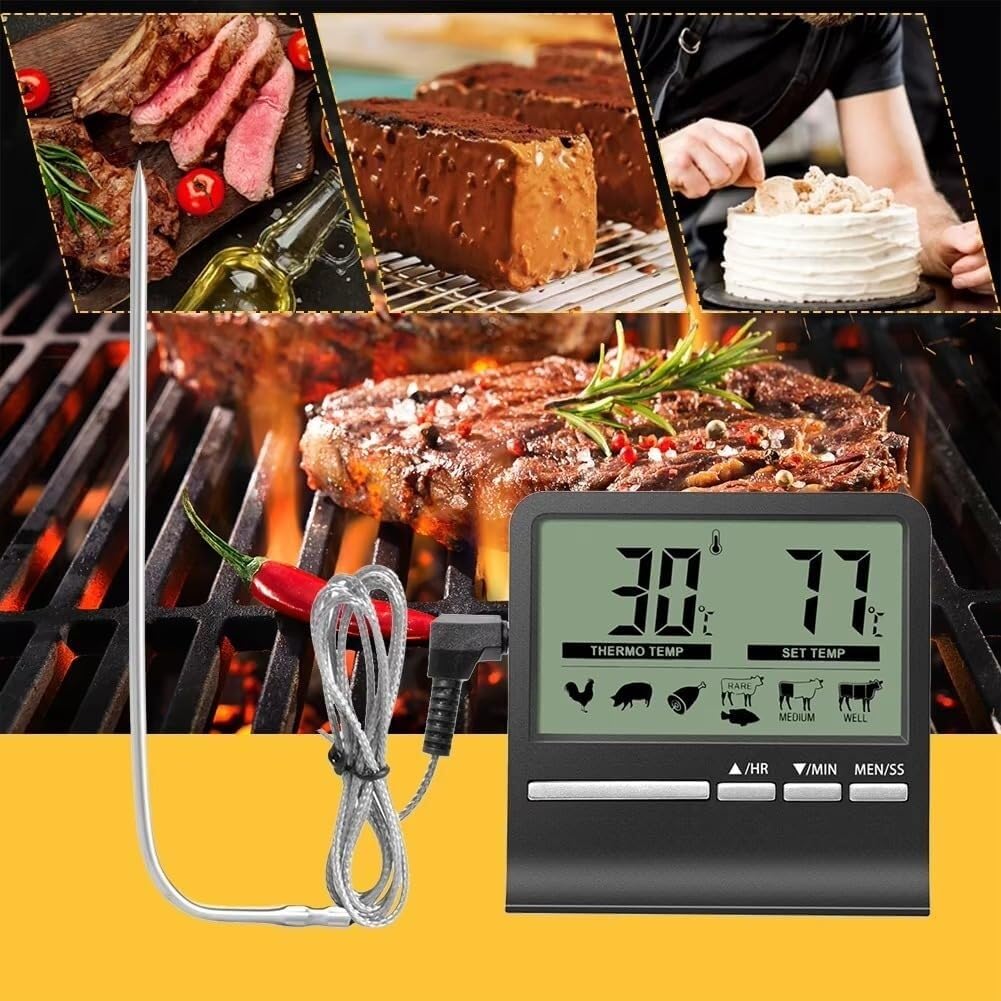 Termometro digitale da cucina for la temperatura degli alimenti a base di carne, for forno, barbecue, grill, funzione timer con misuratore di calore for la cottura