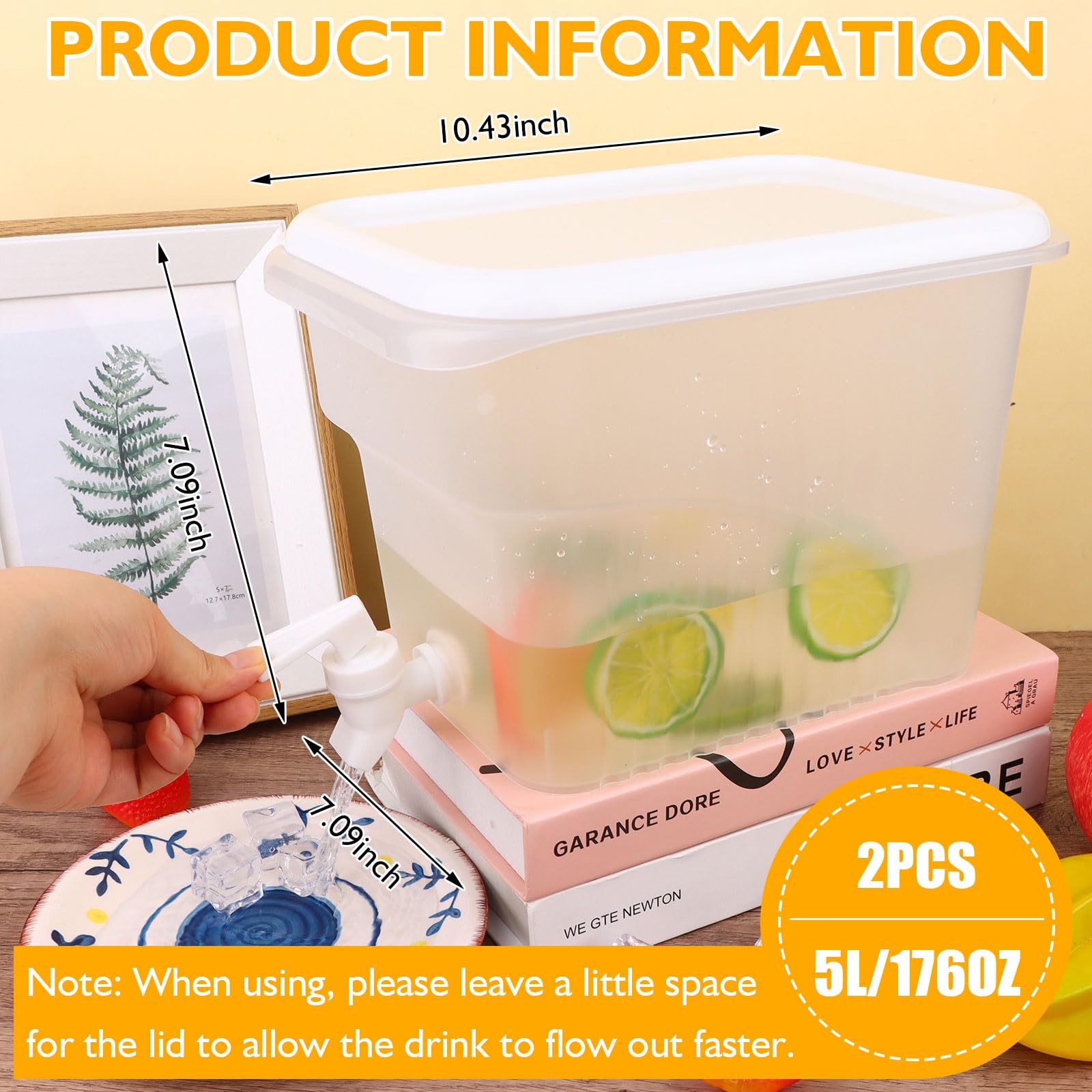 Distributori di acqua in plastica, per frigorifero, liquidi, bevande, con rubinetto, per latte, ghiaccio, acqua, cocktail, succhi (1,5 galloni)
