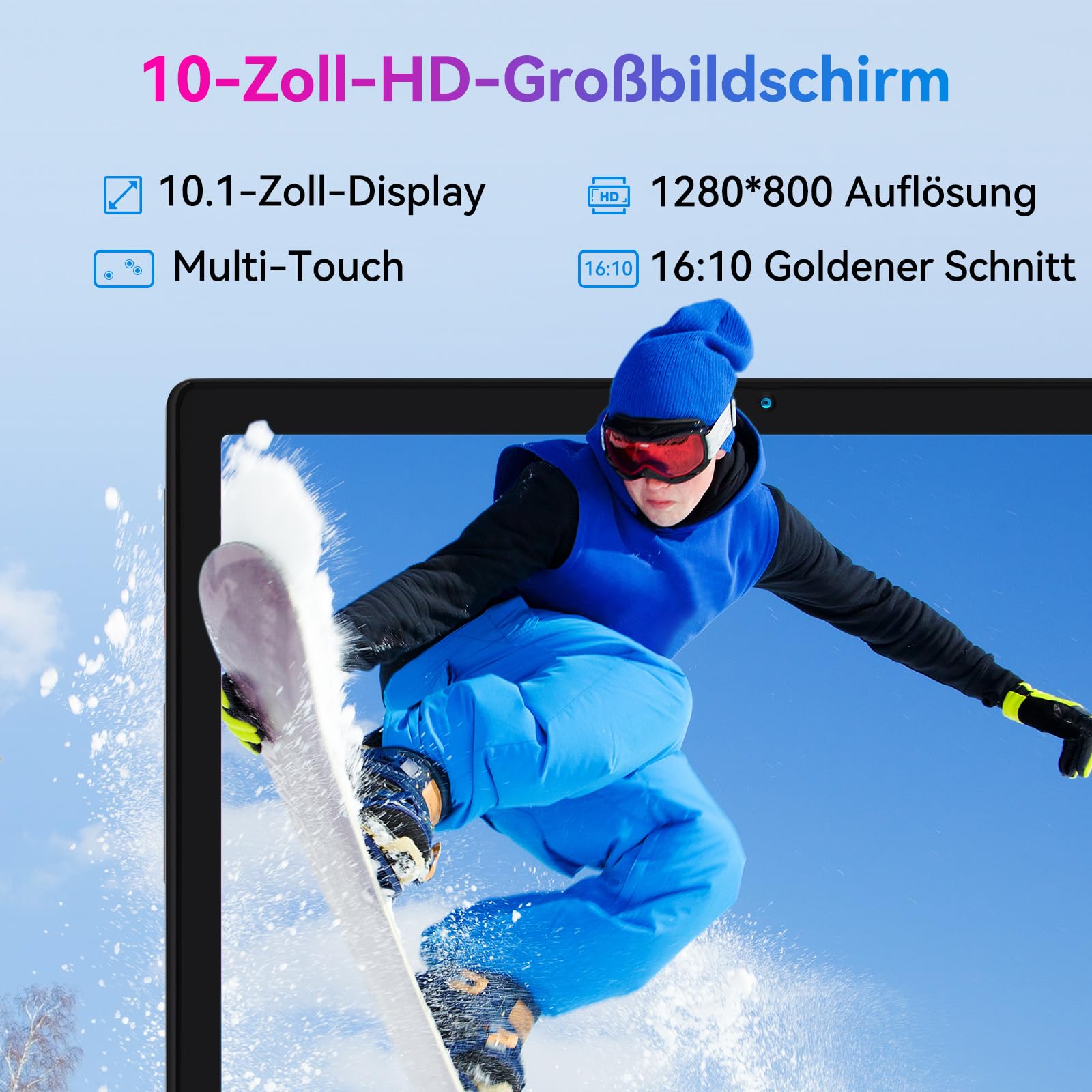 Tablet Android 10 pollici 6GB 64GB espandibile 128GB Bluetooth 5.2 Wi-Fi 6 doppia fotocamera batteria 5000 mAh touchscreen HD 1280x800 grigio