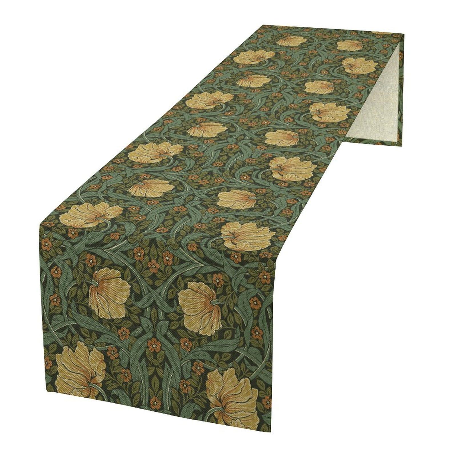 William Morris Floral Table Runner, Vintage Flowers Pattern Tabletop Collection Table Runner for Kitchen Dining, Banquet, Restaurant, Outdoor Use 13x36in