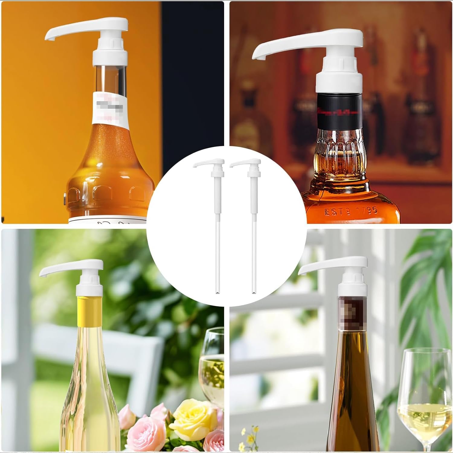 Set da 2 dosatori a pompa per sciroppi, con testina e raccordo riutilizzabili per bottiglie di vetro Monin da 700 ml (in plastica) per caffè e cucina
