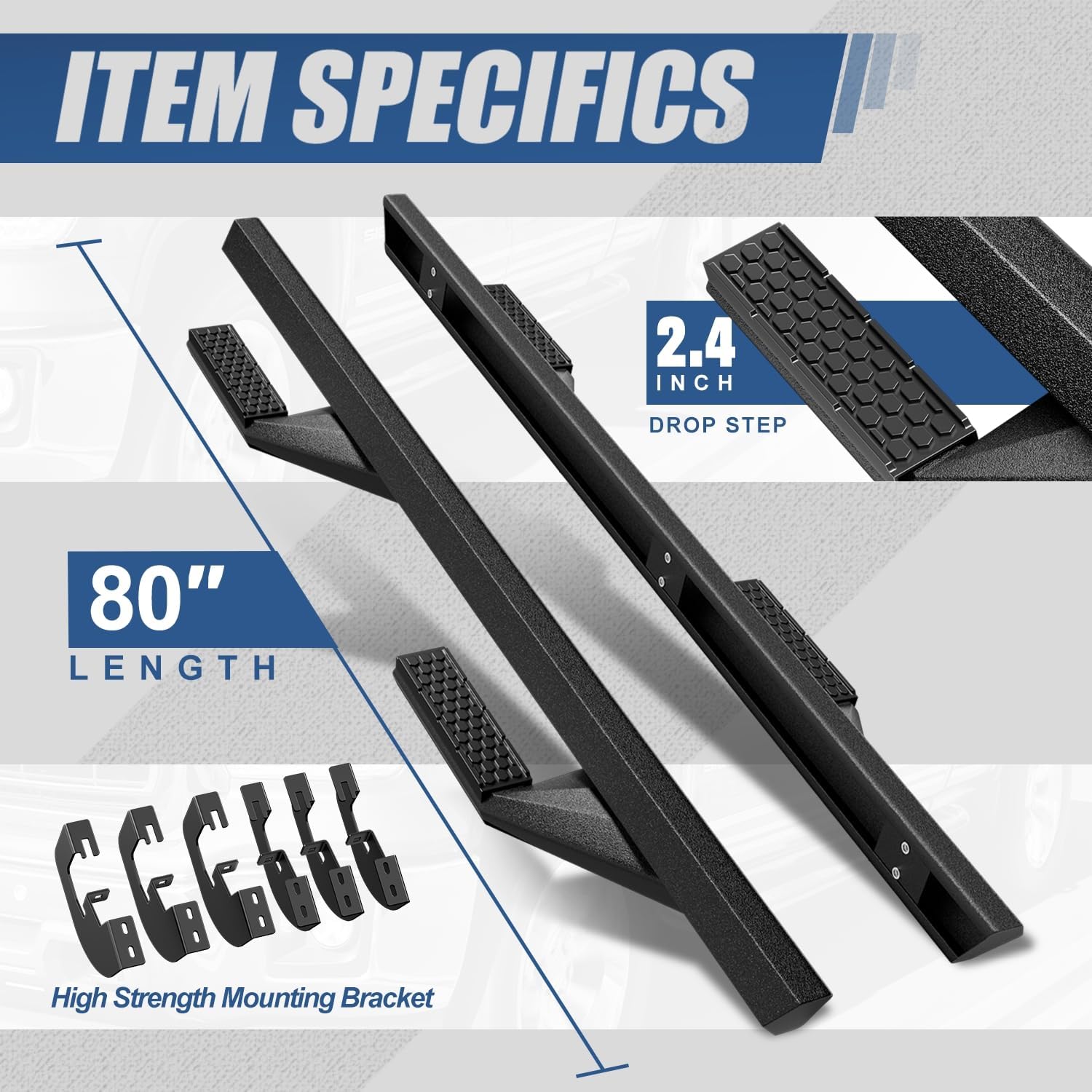 Auto Dynasty Running Boards Compatible with 2007-2019 Silverado Sierra 1500 2500HD 3500HD Extended Cab, Mild Steel Side Step Rail Nerf Bars, 2.4 Inches Step Bars, Black Powder Coated