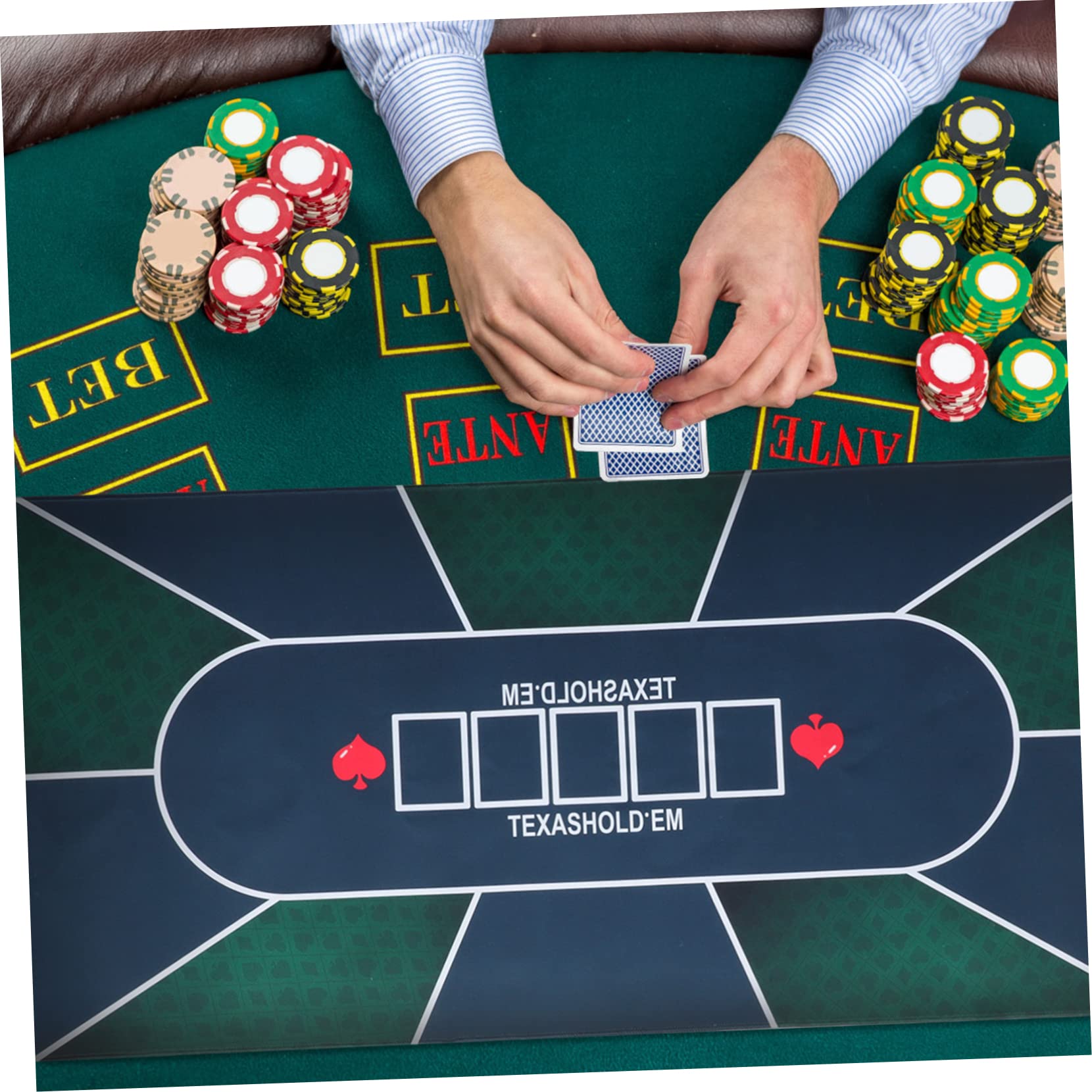 ibasenice Tapis de Poker Texas Hold’em en Caoutchouc, Rectangulaire, Antidérapant, Confortable, pour Jeux de Cartes la Maison Toute L’année