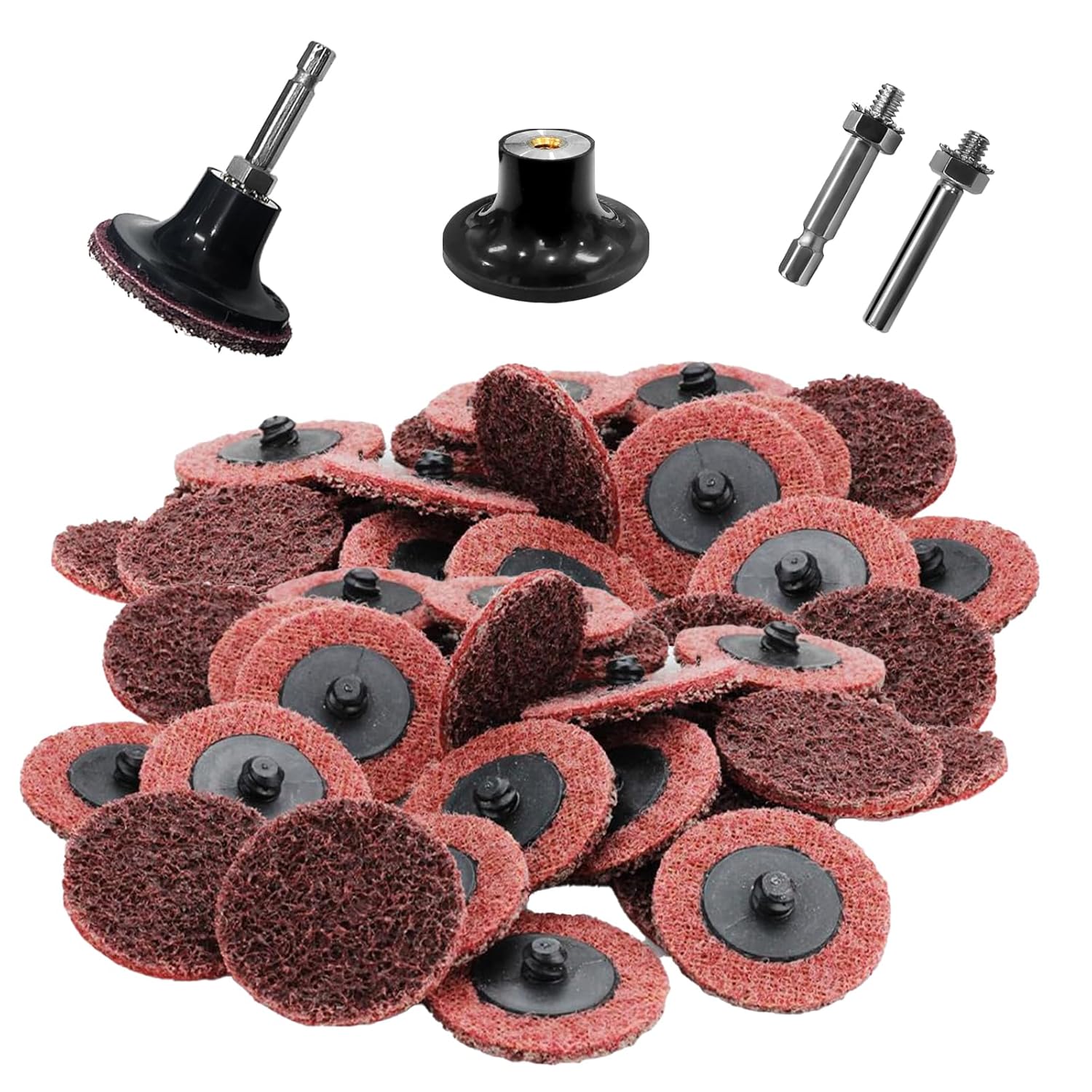 50Pcs Surface Conditioning Disc Sanding Discs 1/4'' Holder Quick Change for Paint Rust Removal Surface Strip Polishing Grind Burr Finish Burr Finish (2 Inch/Medium/100-150Grit/Red)
