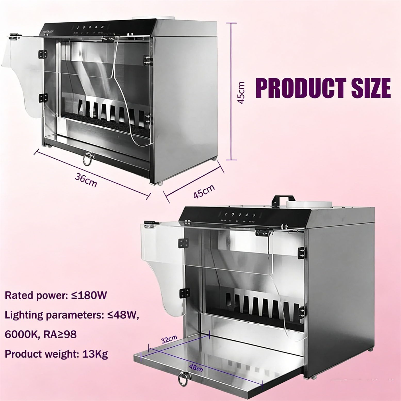 Aerografowa kabina natryskowa z podwójnym systemem filtracji, automatyczne uszczelnianie drzwi, 3 światła LED, zasłona wodna 2200L / H, 45x45x36cm do wydajnego malowania