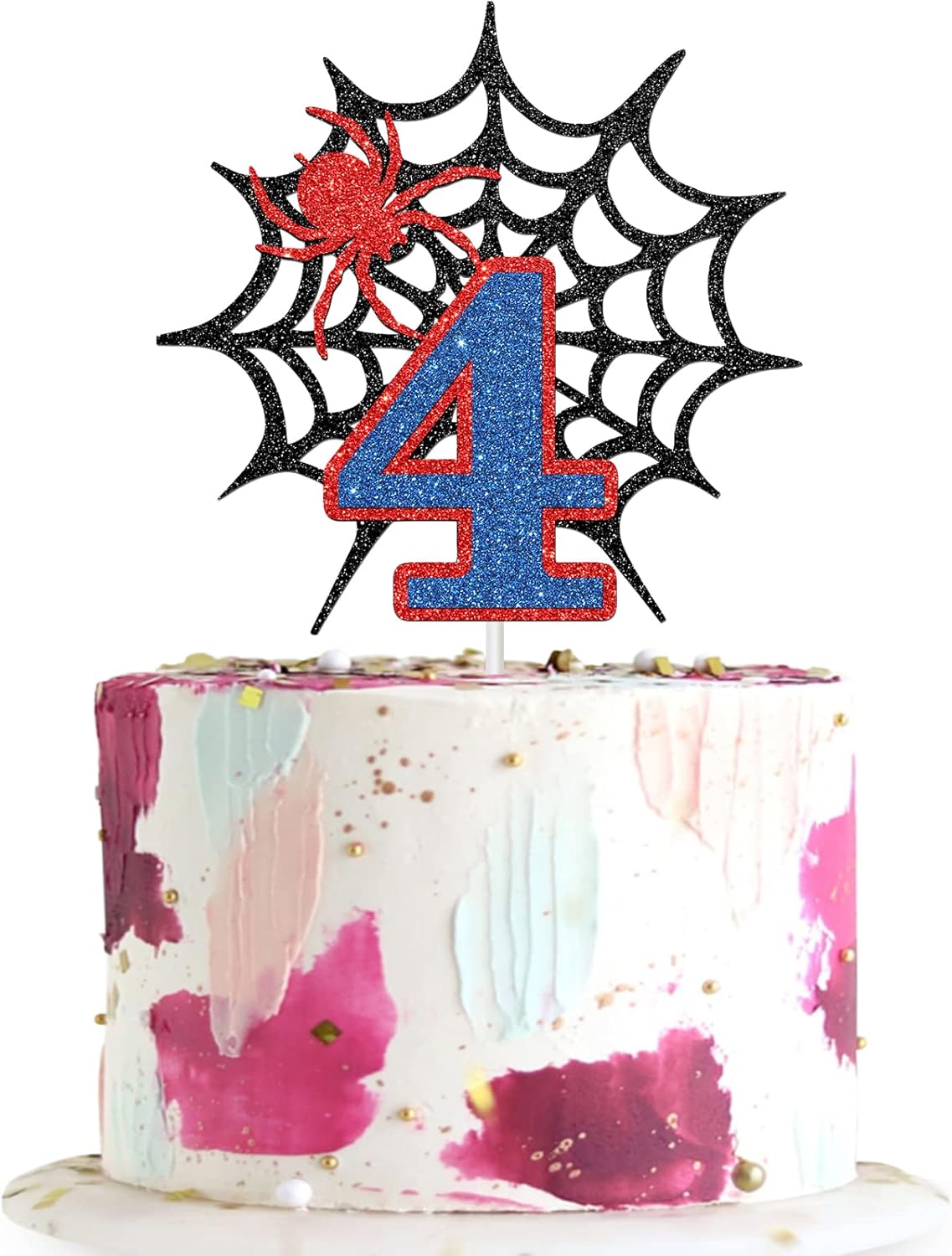 Spider Cake Topper for 4th Birthday - Boys 4th Birthday Party Decorations - Spider Sign Birthday Party Decor Supplies, Kids, Boys Bday Party Cake Decorations