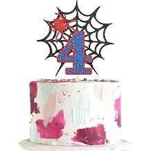 YEAHBEAR Spider Cake Topper Set - Spooky Birthday Decor With Spider Web, Foam Balls & Happy Birthday Sign
