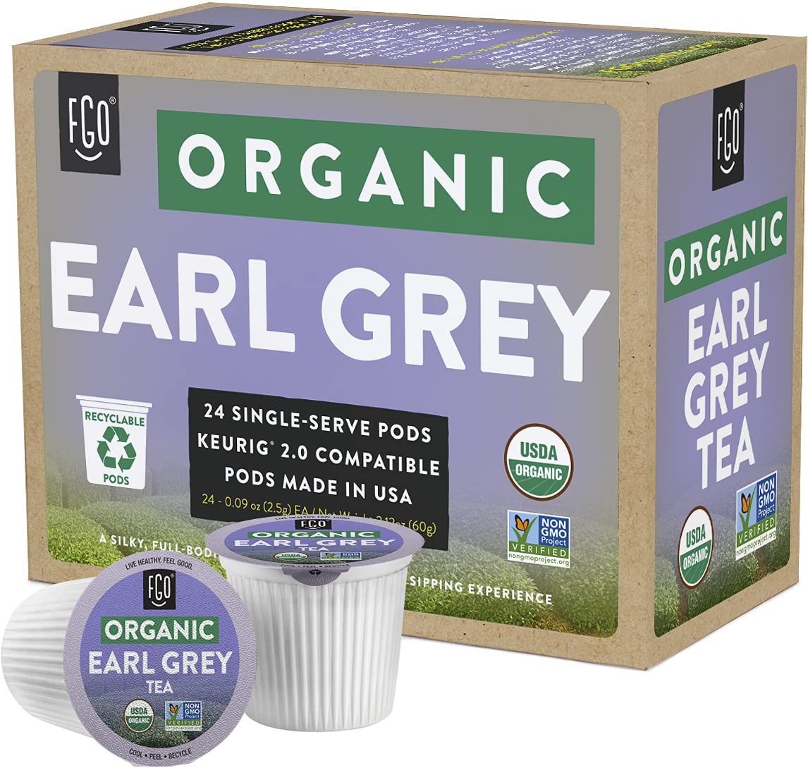 FGO Organic Earl Grey Tea K-Cup Pods - Naturally Occurring Caffeine, Keurig Compatible, 24 Pods (Pack of 1)