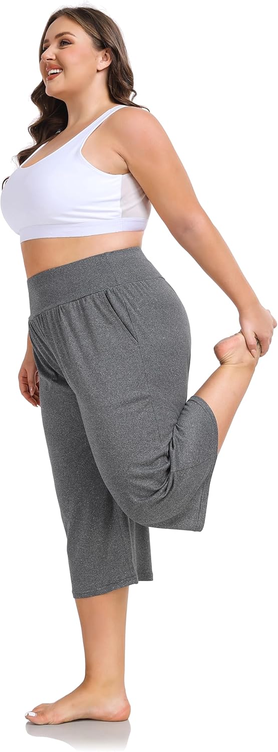 ZERDOCEAN Women's Plus Size Wide Leg Capris High Waist Yoga Pants Casual Loose Lounge Pants with Pockets - Image 5