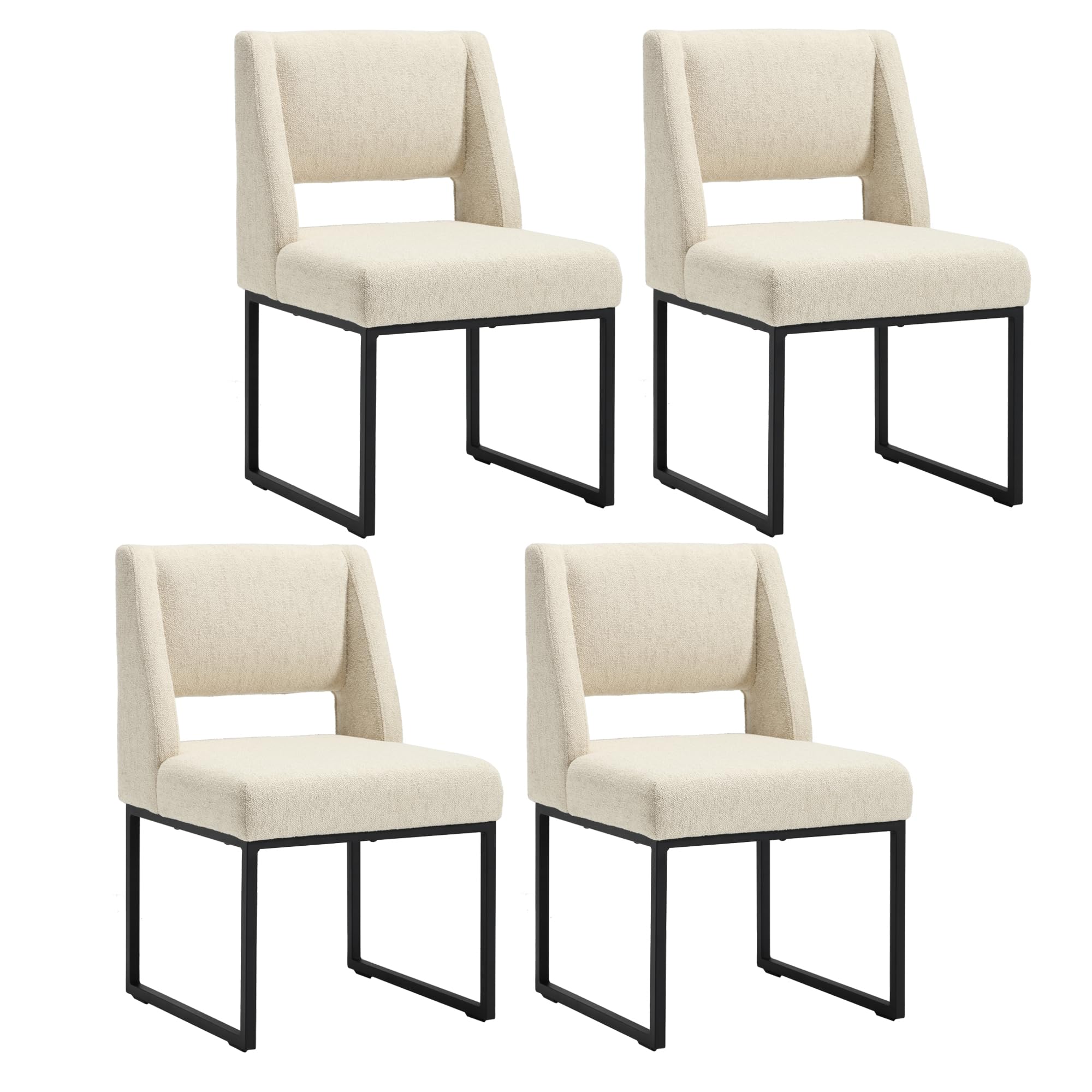 JIRAIN Modern Dining Chairs Set of 4, Linen Fabric Upholstered Dining Room Chairs with Open Back & Black Metal Frame, Comfy Kitchen Chairs with Wide