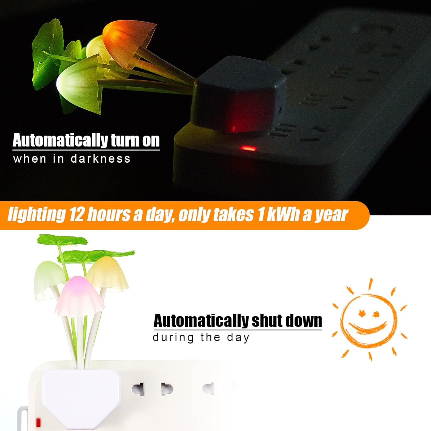 Riakrum 8 Pcs Mushroom Night Light 7 Color Changing Mushroom Lights LED Lamp Plug into Wall Sensor Cute Plant Night Lights for Bedroom, Bathroom, Stairs, Toilet, Hallway, Kitchen