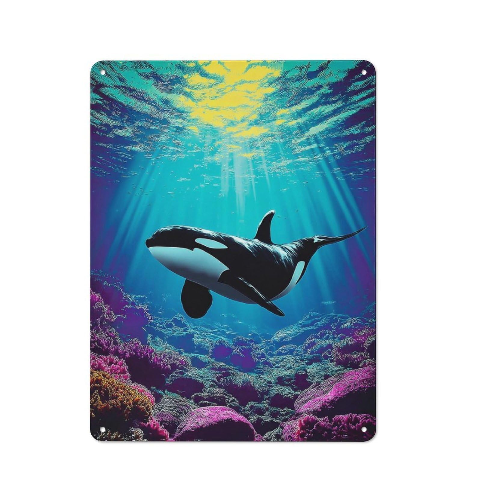 Junmoney Whale In Vibrant Coral Reef Cottage Metal Wall Decor 40X30cm, Shed Metal Sign For Conservatory, Home Bar Or Utility Room