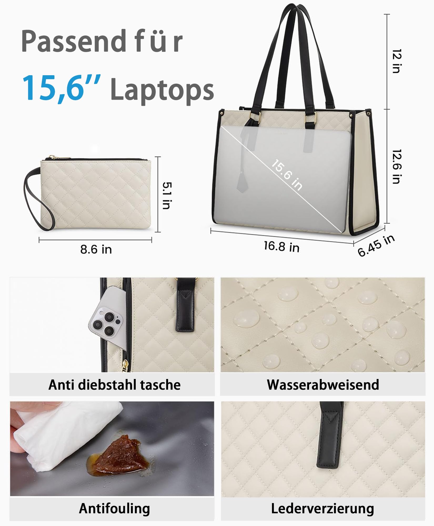 LIAMERHE Borsa Termica Porta Pranzo Borso Frigo Portatile Ufficio Viaggio Picnic 15,6 Pollici Laptop Bag con Scomparto Isolato 2 in 1 Borsa Combinazione