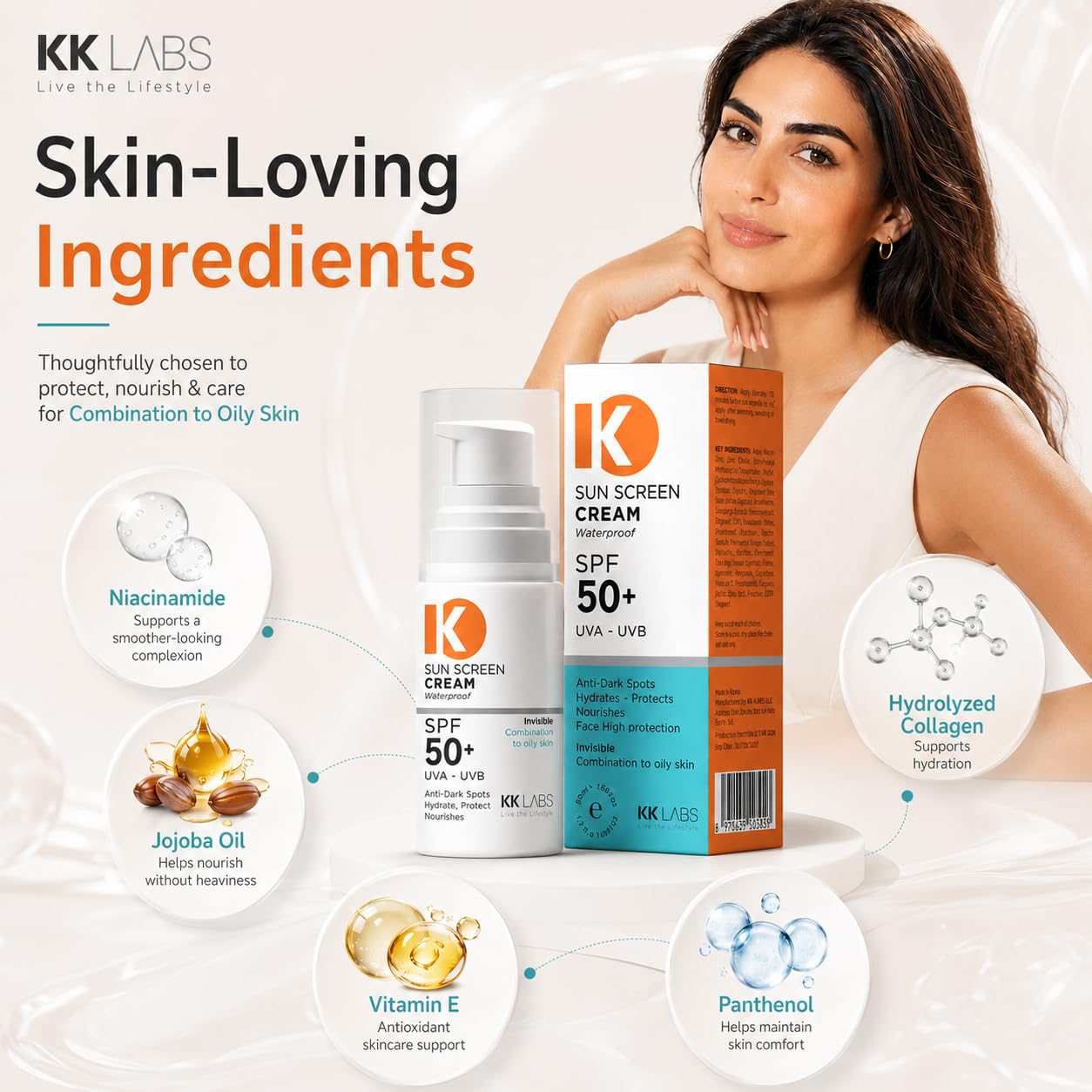 KK Labs Invisible Sun Cream for Combination to Oily Skin 50ml - Lightweight Daily Facial Sunscreen with a Weightless, No-White-Cast, Matte Finish for Shine-Prone Skin, Men and Women