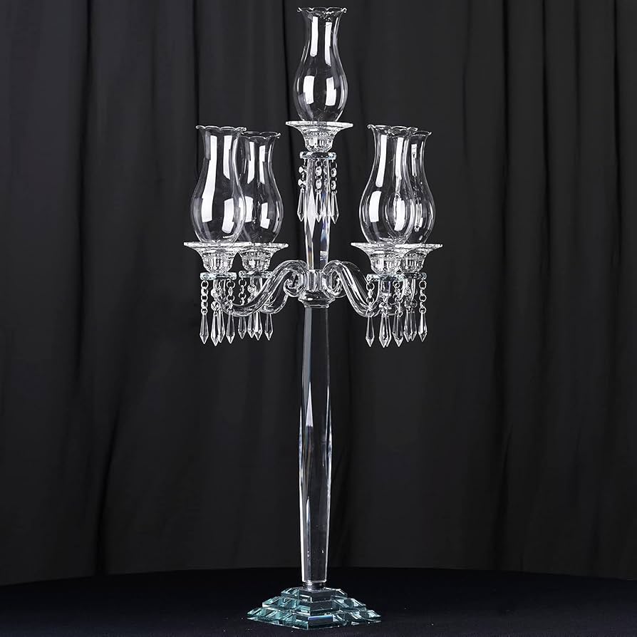 CANDELABRO CÓNICO 32" TRANSPARENTE 5 Brazos Cristal Vidrio