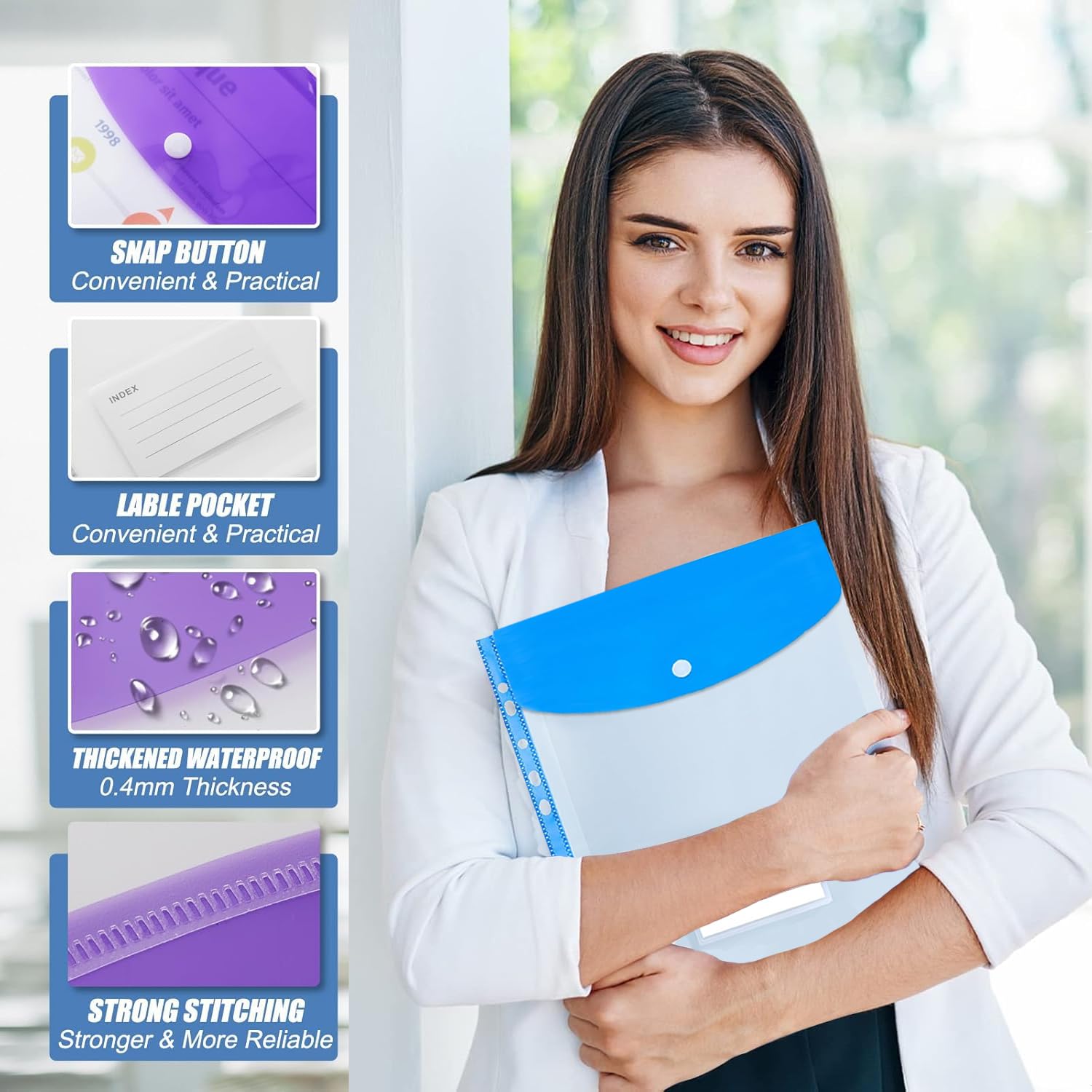 Binder Pockets Expandable Files Plastic Wallets A4 Punched Pockets, 14 ...