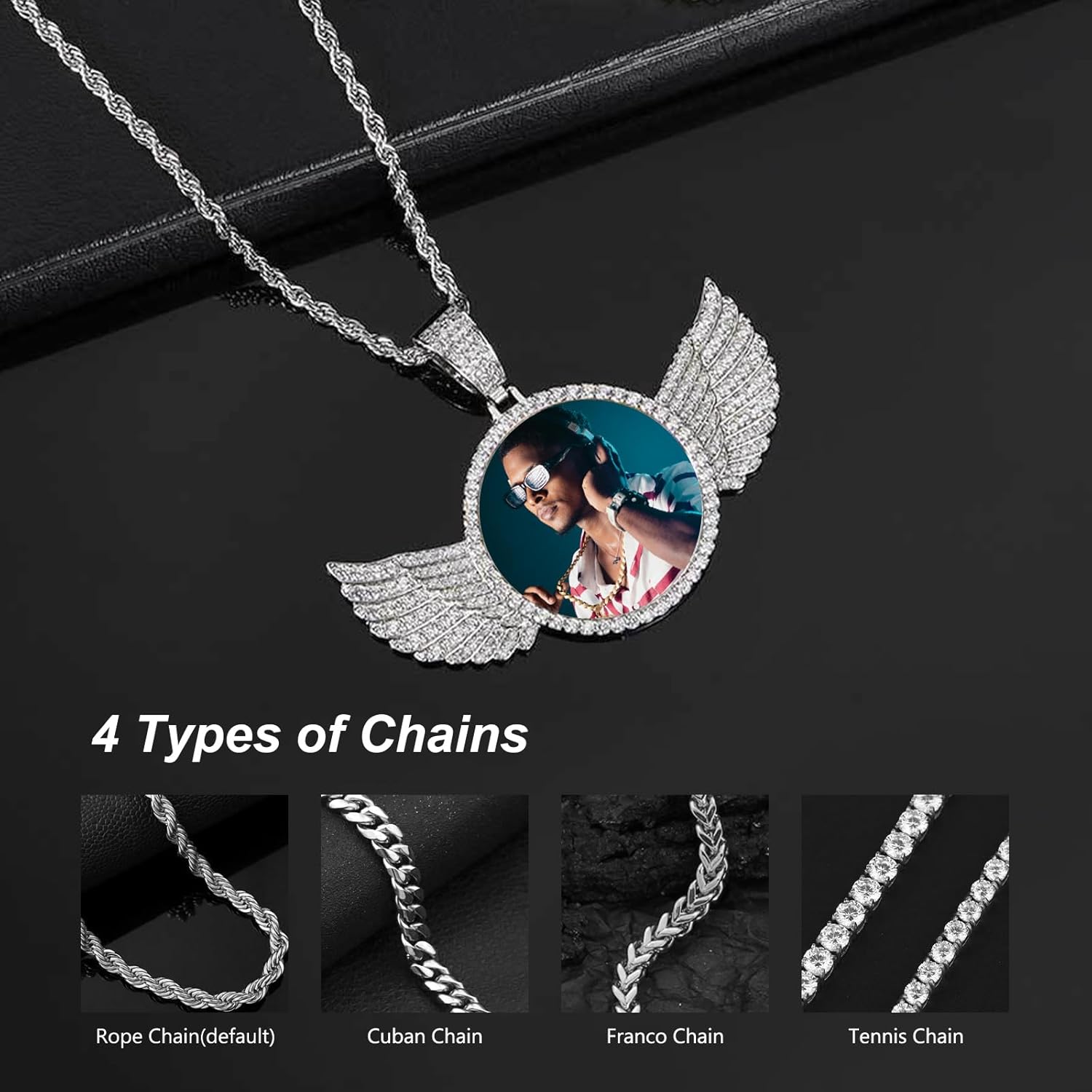 Custom Photo Pendant Necklace with Cubic Zirconia - Picture Necklace Personalized Photo for Men - Elegant Necklace with Picture Inside - Picture Chains for Men Elegant Keepsake Gift