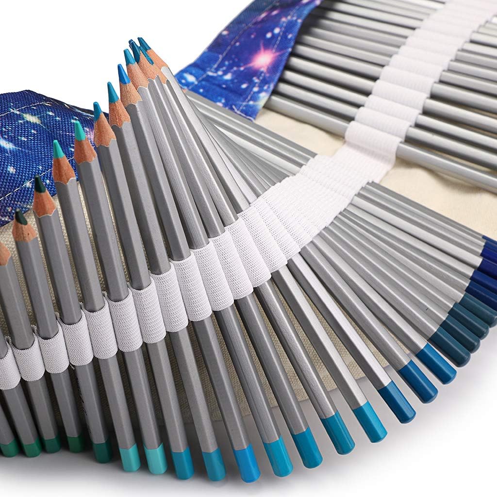 BTSKY Canvas Colored Pencil Roll Wrap 72 Slot-Adult Coloring Pencil Holder Organizer for 72 Colored Pencils, NO Pencils Starry Sky