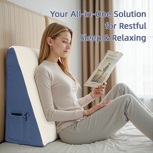 Miniatura 9 de Almohada de cuña para cabecero, almohada de cuña elevada triangular de 12 pulgadas para aliviar el reflujo ácido, dormir, poscirugía, alivio del