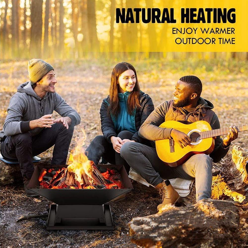 Brasero Multifuncional, Cuenco de Fuego Al Aire Libre, Cuadrado con Cubierta de Pantalla de Chispa de Acero para Patio Trasero, Jardín, Patio, Hoguera, Calefacción, Camping Y Barbacoa