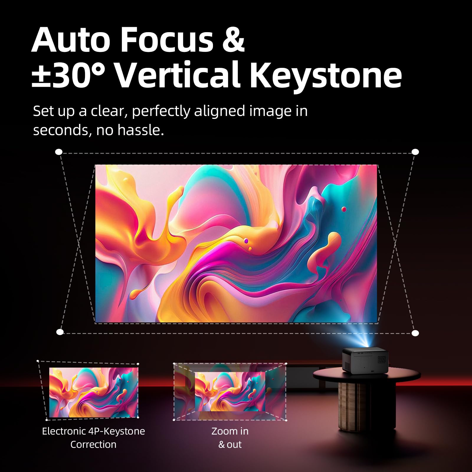 Bettdow Proiettore intelligente 4K, Full HD 1080P, autofocus/correzione trapezoidale, 900 ANSI lumen videoproiettore con WiFi6 & BT 5.0, 300 pollici, proiettore per home theater, nero
