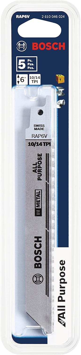 BOSCH RAP6V 5-Pack 6 In. 10/14-TPI Reciprocating Saw Blades for All Purpose Application