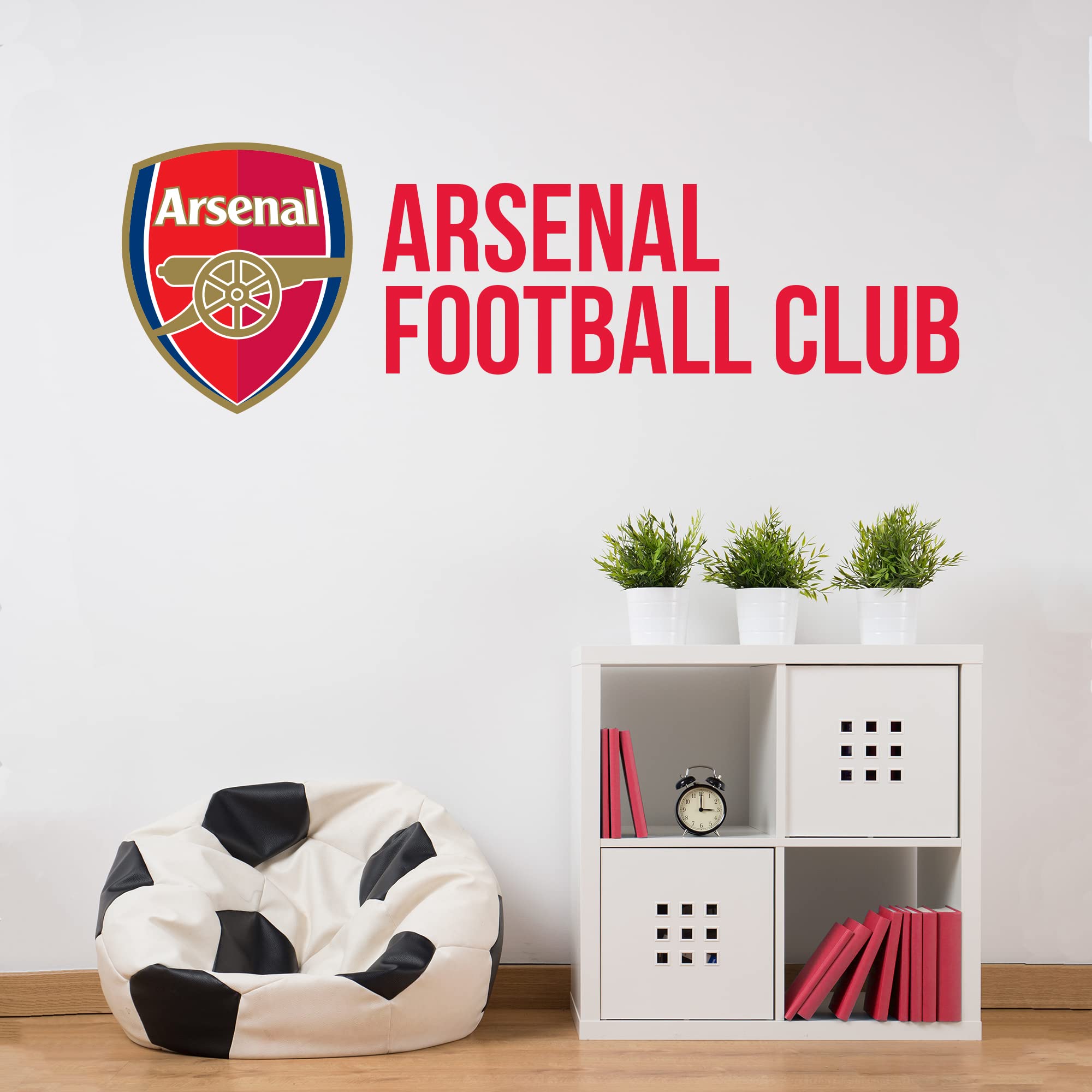 Themed Red, White, Black Arsenal Fc - Arsenal Crest And Club Name Wall Sticker + Decal Set Mural Art (90Cm Width X 30Cm Height)