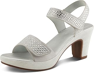 Women's SHINE Hook and Loop Platform Heels - Microsuede Upper, Crystal-A...