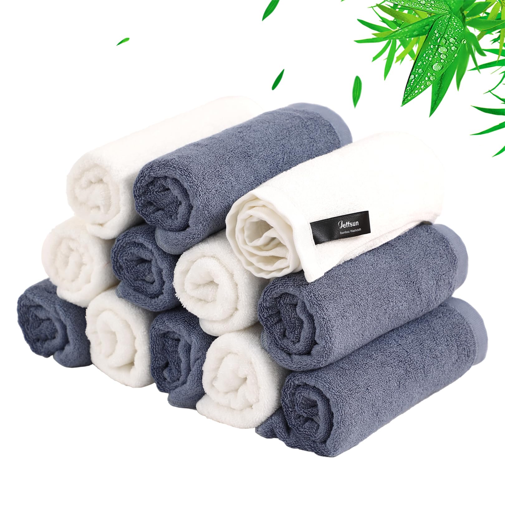 Baby Washcloths 12 Pack,Super Soft Face Towels,10''x10'',White+Slate Blue