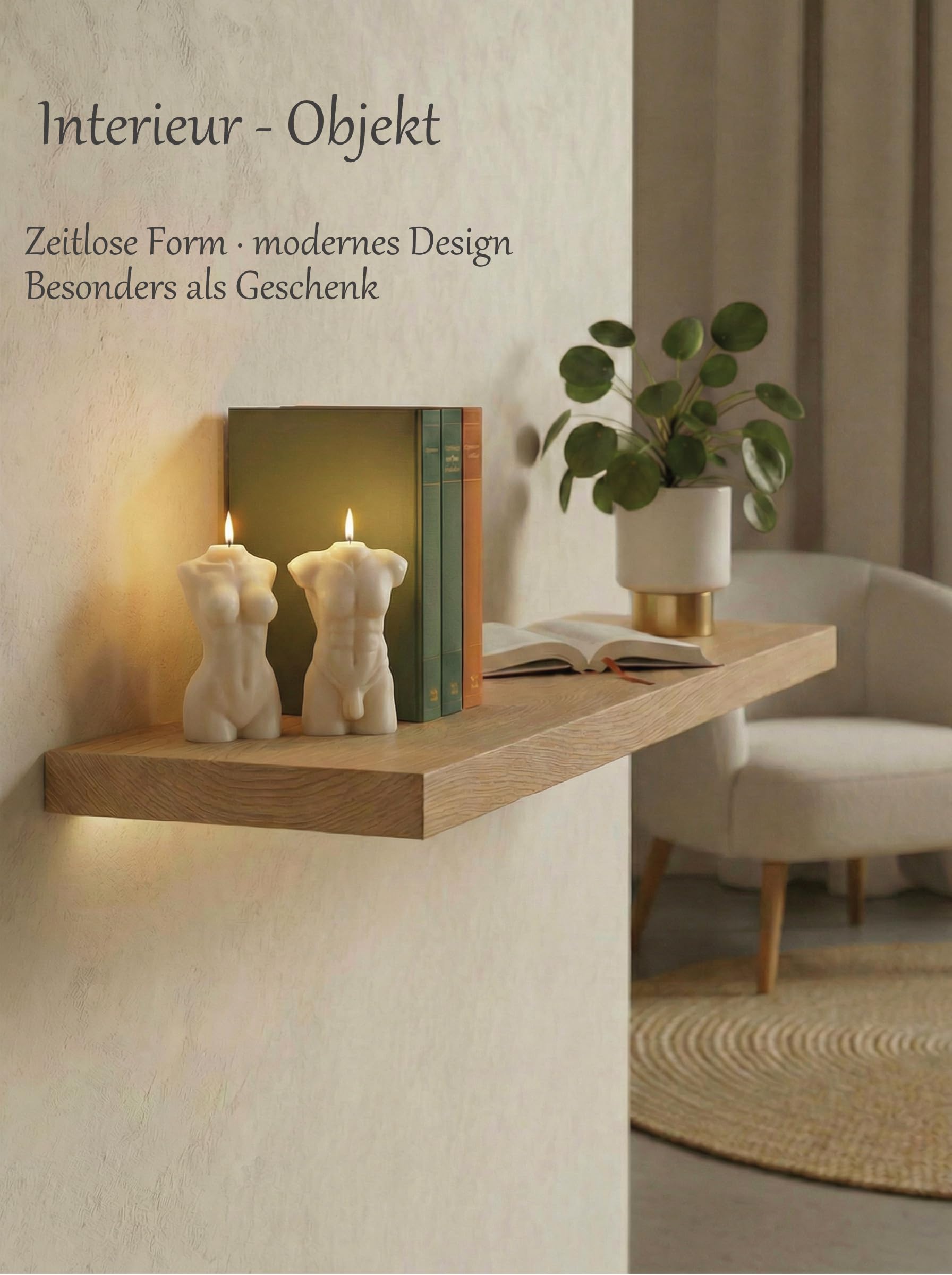 Juego de velas decorativas sostenibles de cera de soja natural, hechas a mano, Alemania, 100 % vegano, para hombre y mujer (crema), 5 x 5 x 9 cm
