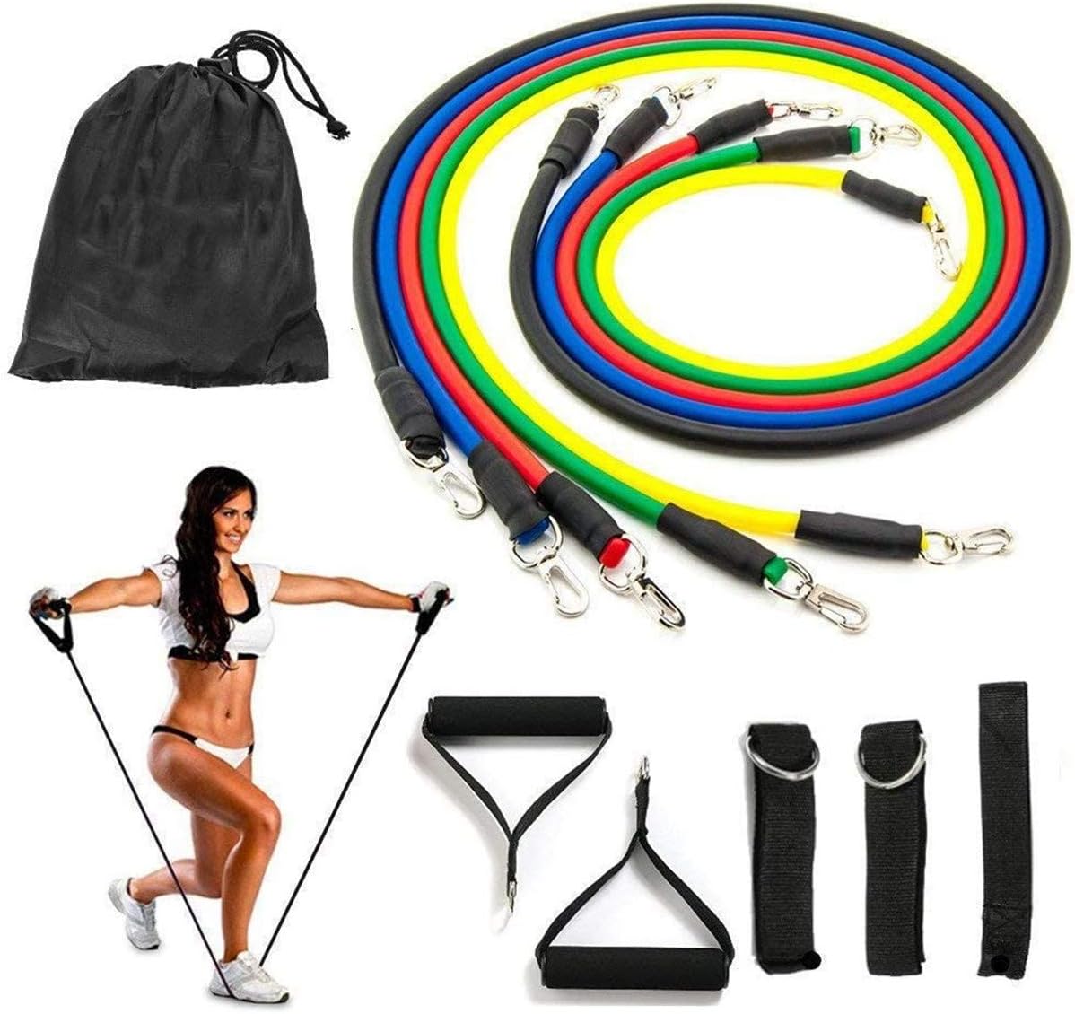 EXERCISE RESISTANCE BAND - 6.5ft - Resistance Bands for Legs Butt Arms Shoulder Yoga Pilates Physical Therapy | Workout Stretch Bands for Men Women Seniors Kids | Exercises Chart | LATEX FREE