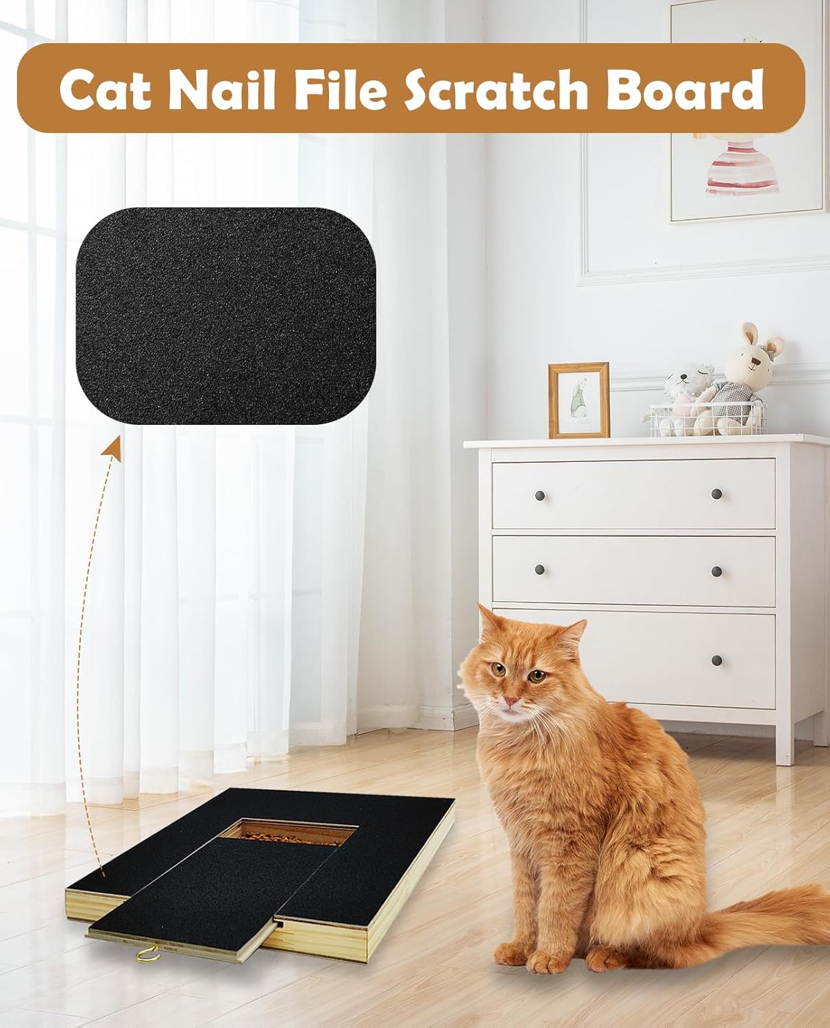 review BNOSDM Cat Nail File Scratching Board with Treat Box, Cats Scratch Pad with Replaceable Sandpaper, Kitty Scratcher File Wooden Kitten Claw Scratch Manicure for Kittens, Rabbits, Dogs