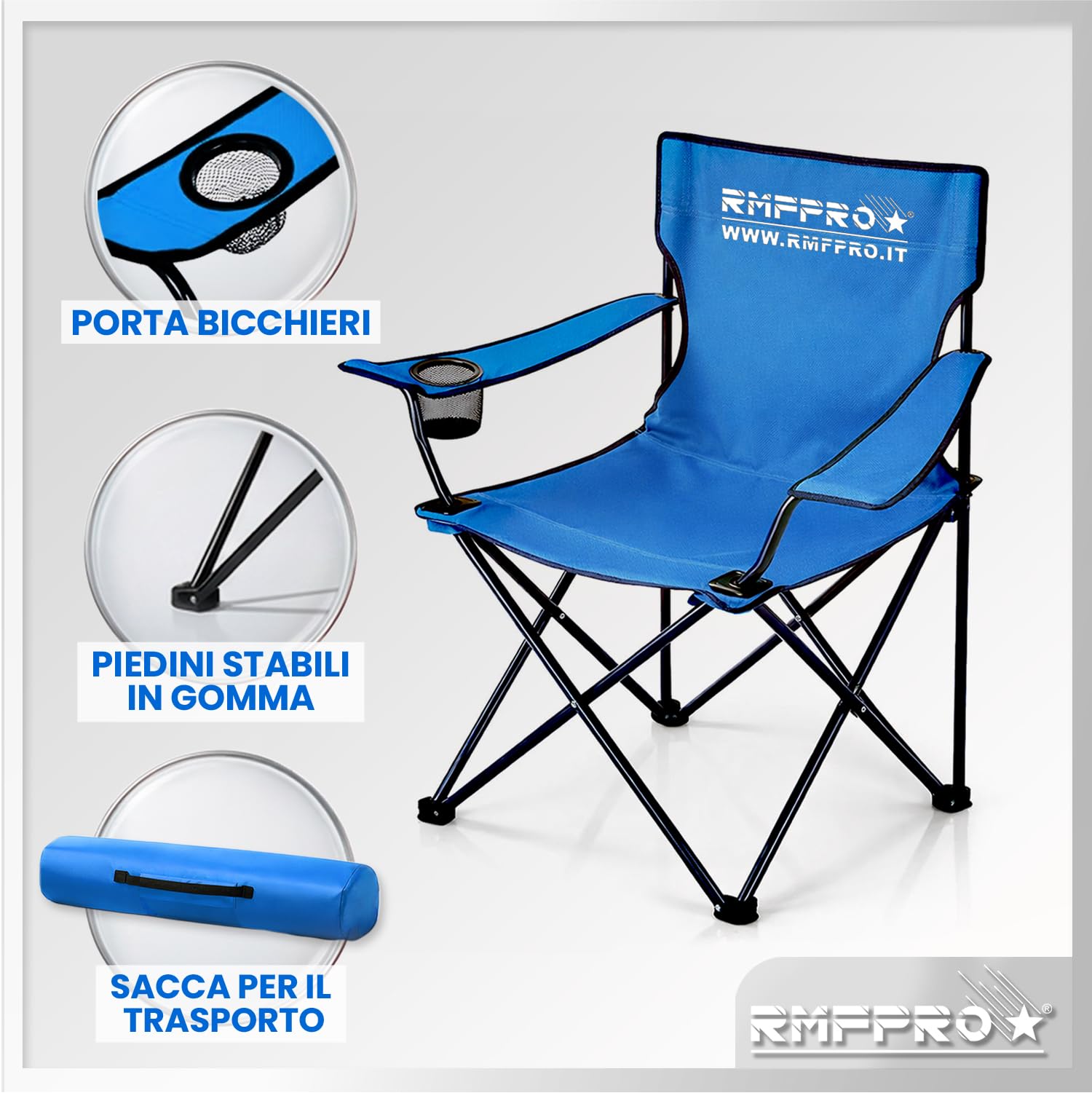 Set 4 Sedie Campeggio Pieghevole con Seduta Comoda e Rilassante, Sedia da Spiaggia Portali con Porta Bicchieri - Sedia Mare e Giardino, Tessuto Leggero Trasportabile Sedia da Esterno Blu