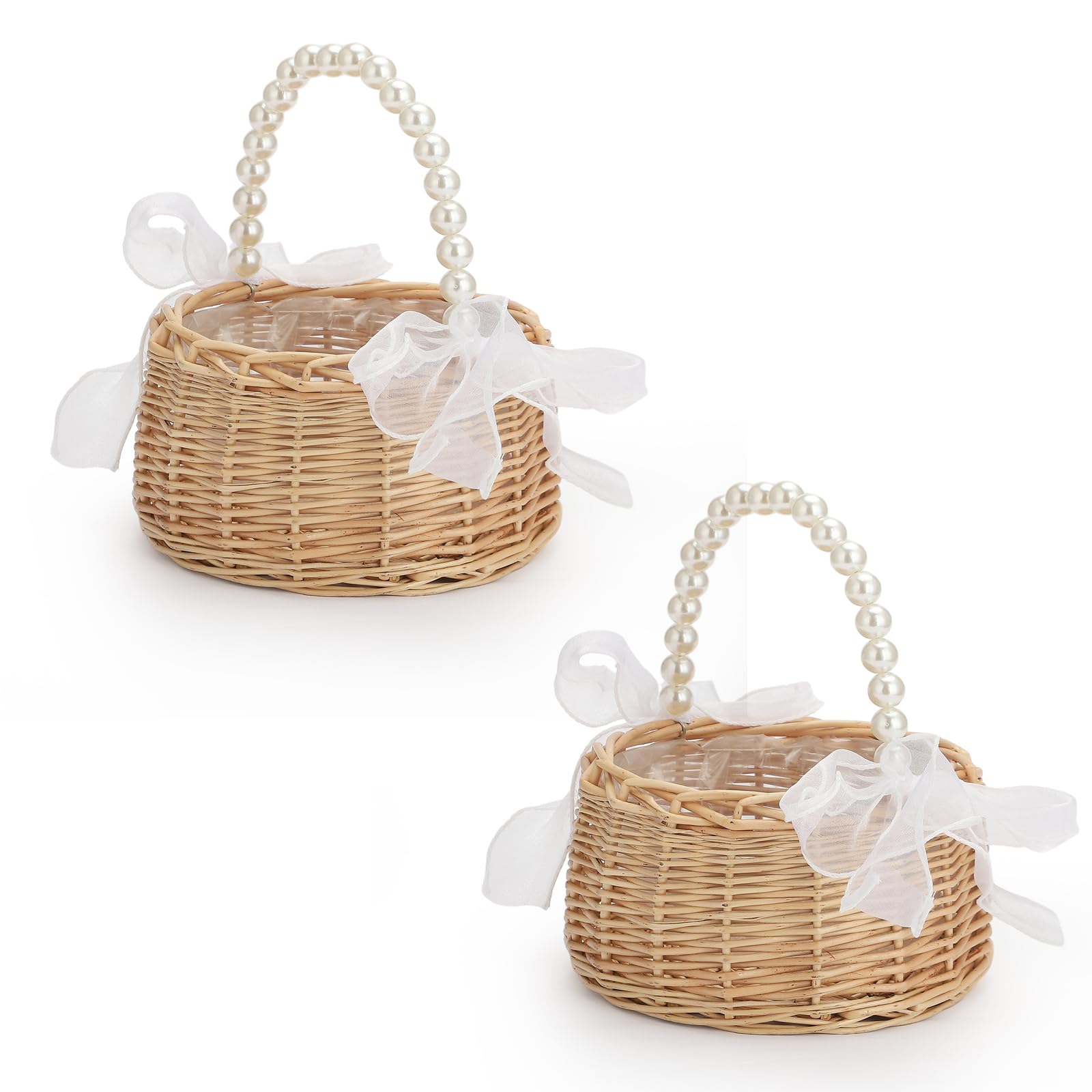 Wicker Rattan Flower Girl Basket Set of 2