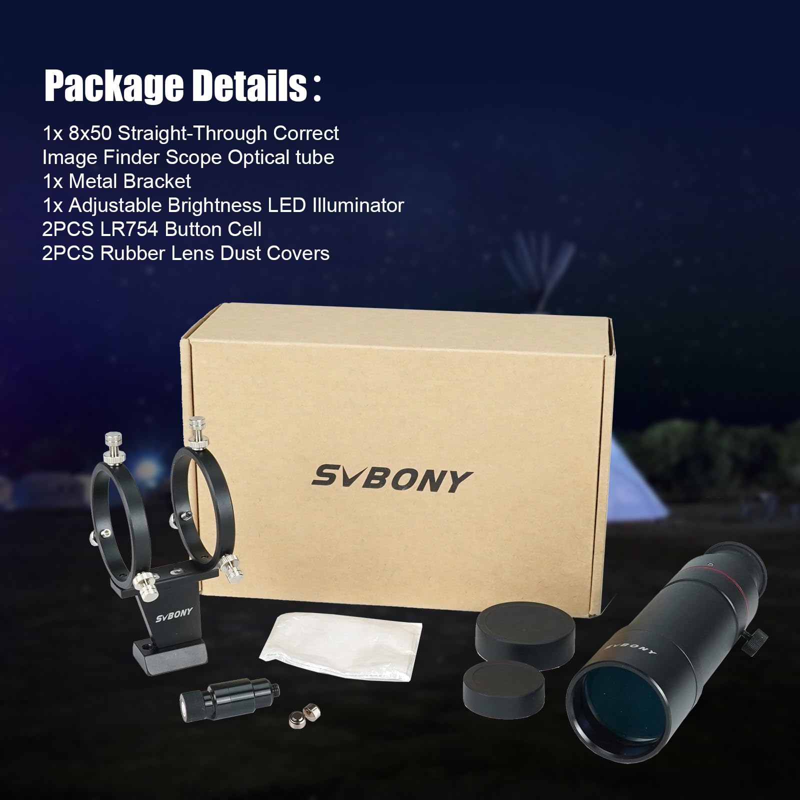 Svbony SV208 Finder Scopes Iluminados 8x50, con Ajuste de Retícula Óptica Iluminada, Imagen Correcta Directamente a través de FMC, Finderscope para Telescopio